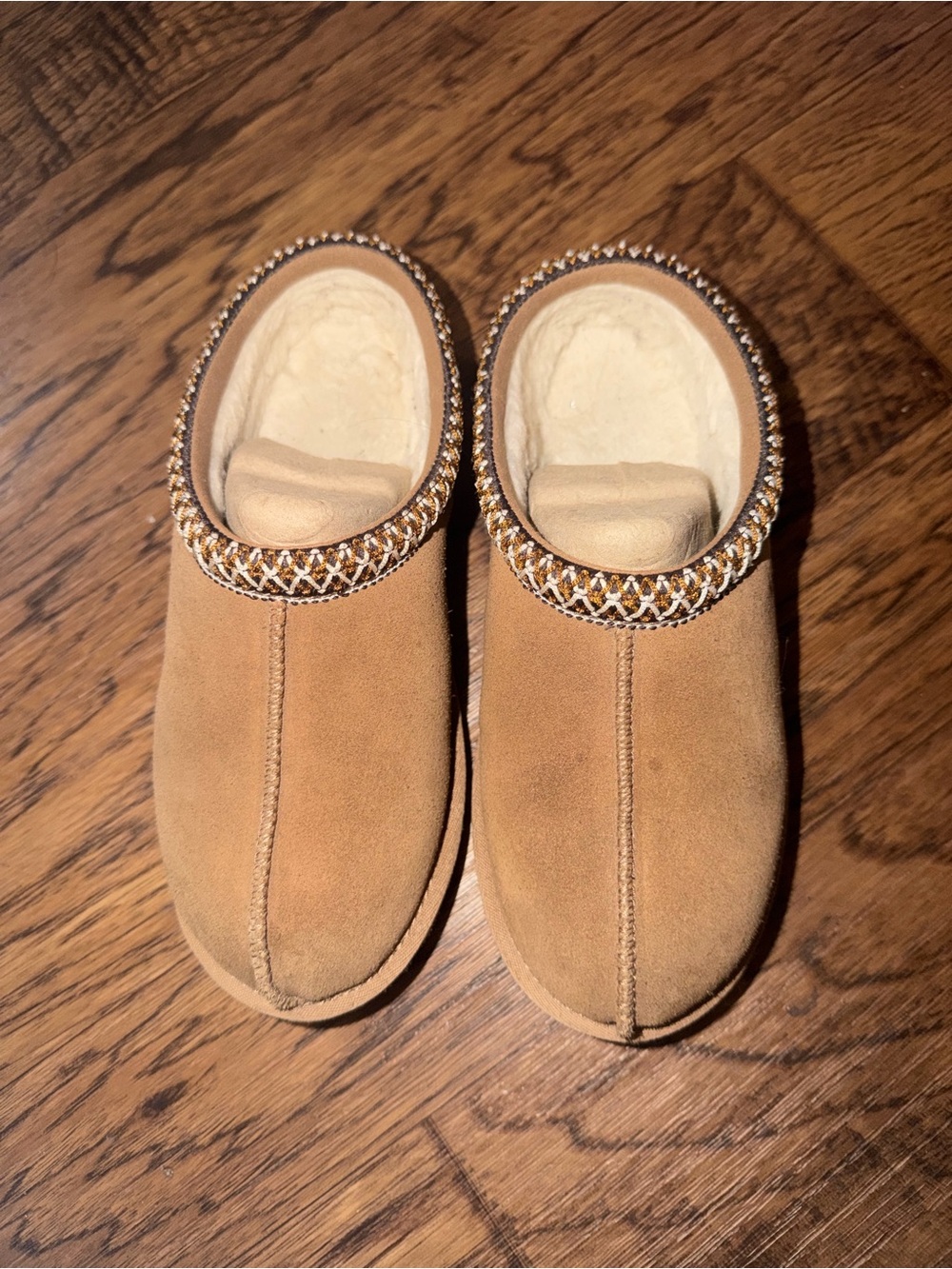 UGG Tan Suede Beaded Trim Slip-On Flats